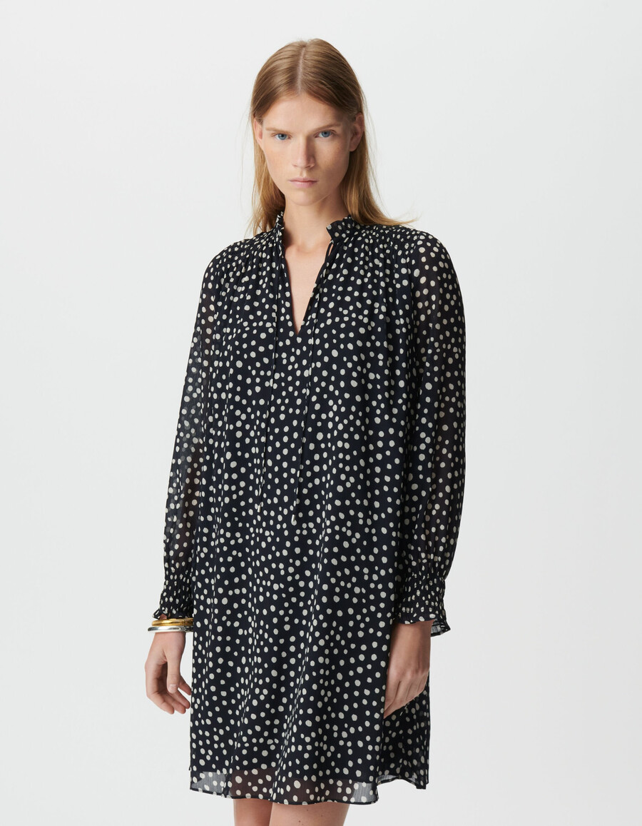 vestido corto con estampado de lunares azul marino para mujer