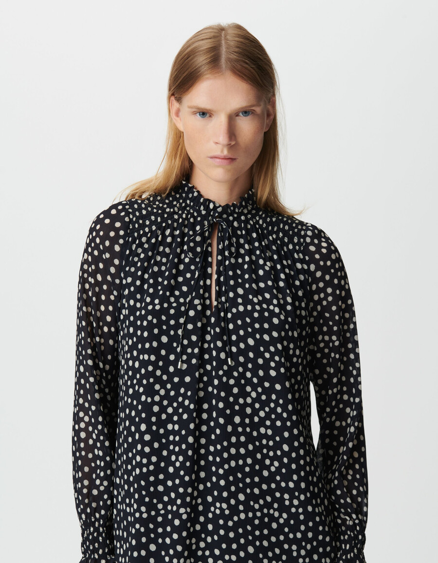vestido corto con estampado de lunares azul marino para mujer