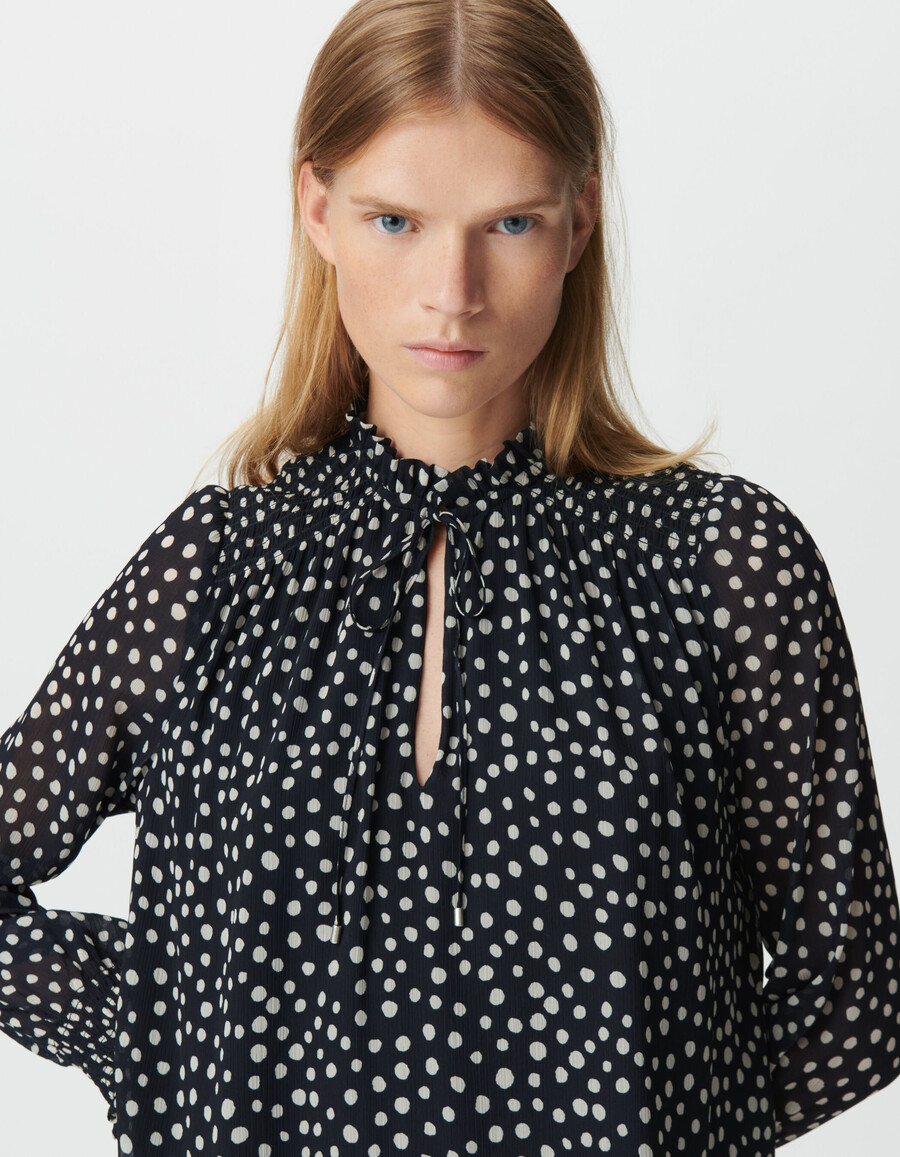 vestido corto con estampado de lunares azul marino para mujer