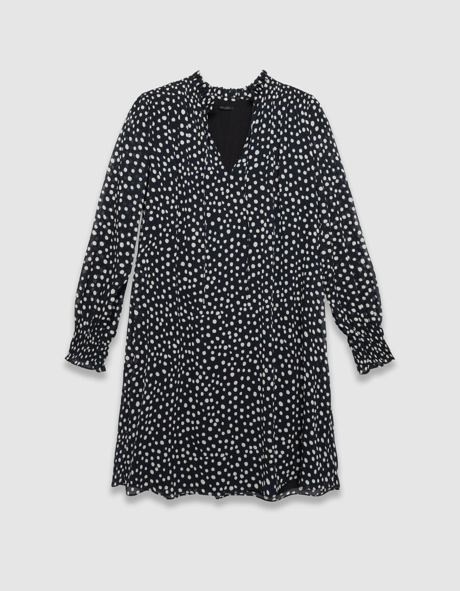 vestido corto con estampado de lunares azul marino para mujer
