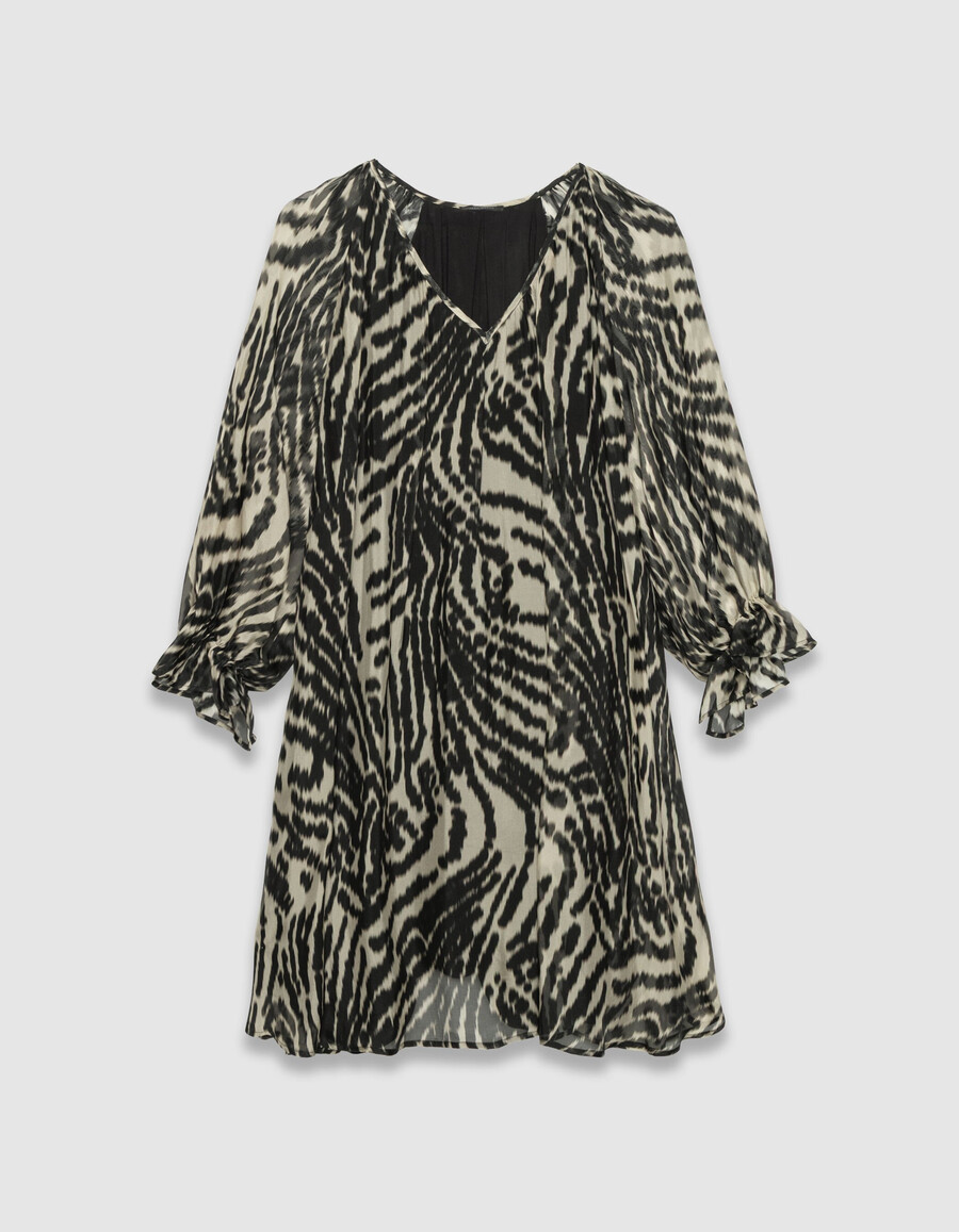 vestido corto de gasa negra con estampado de cebra para mujer