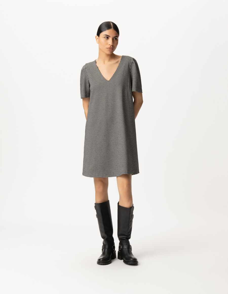 vestido reversible de pata de gallo negro para mujer