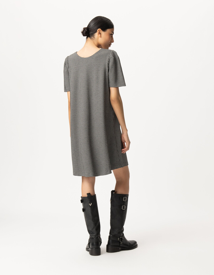 vestido reversible de pata de gallo negro para mujer