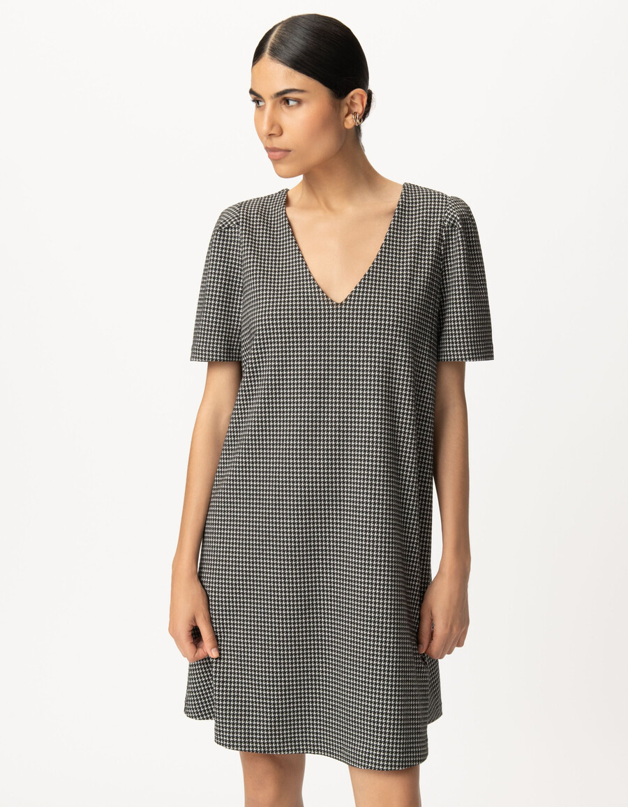 vestido reversible de pata de gallo negro para mujer