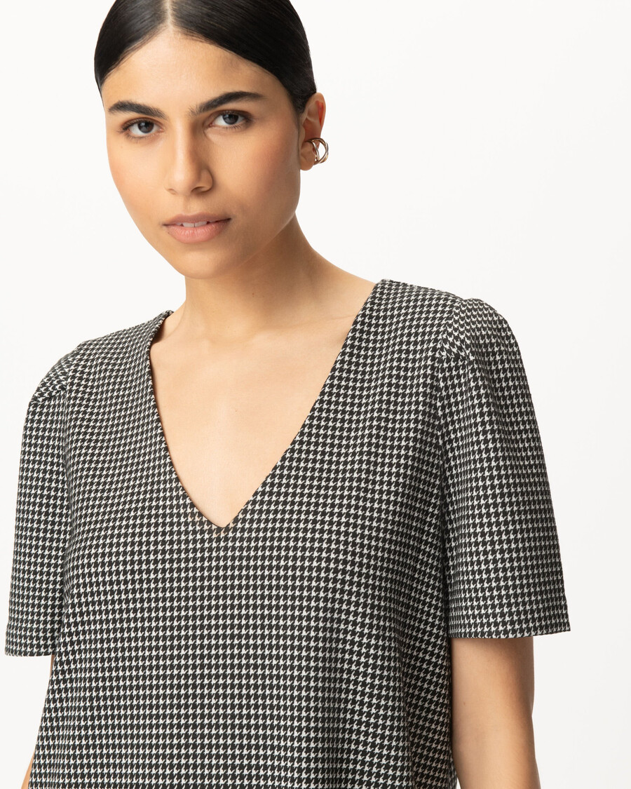 vestido reversible de pata de gallo negro para mujer