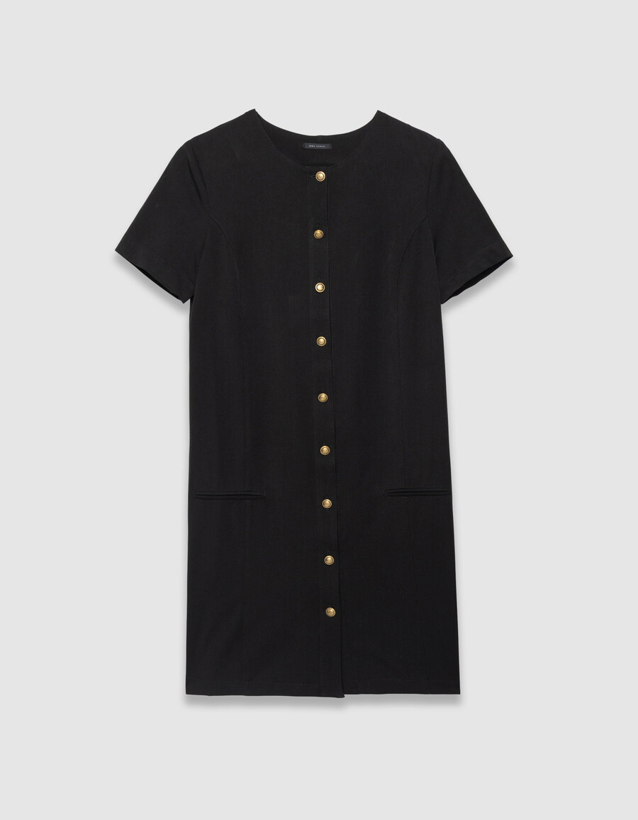 vestido corto negro abotonado al frente para mujer