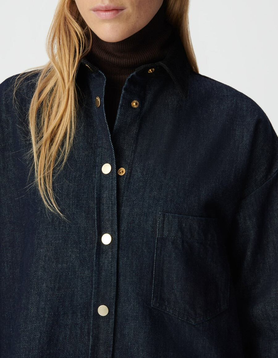 vestido camisero vaquero azul para mujer cuello y puños de terciopelo