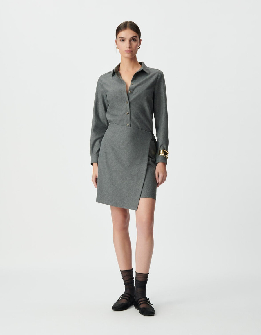 vestido camisero cruzado gris para mujer