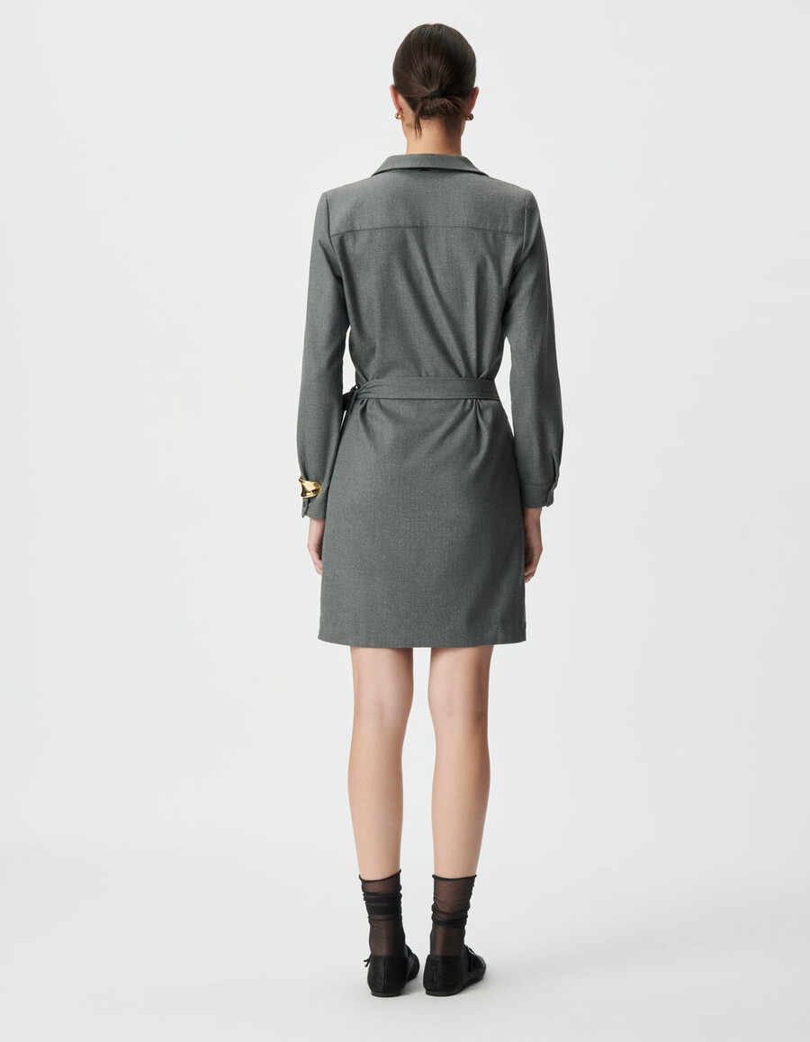 vestido camisero cruzado gris para mujer