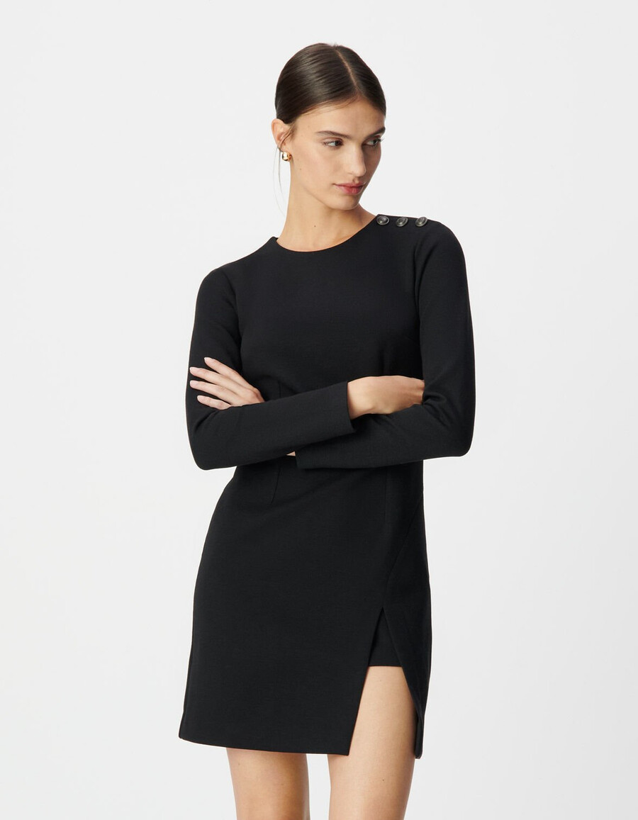 vestido de punto milano negro con abertura para mujer