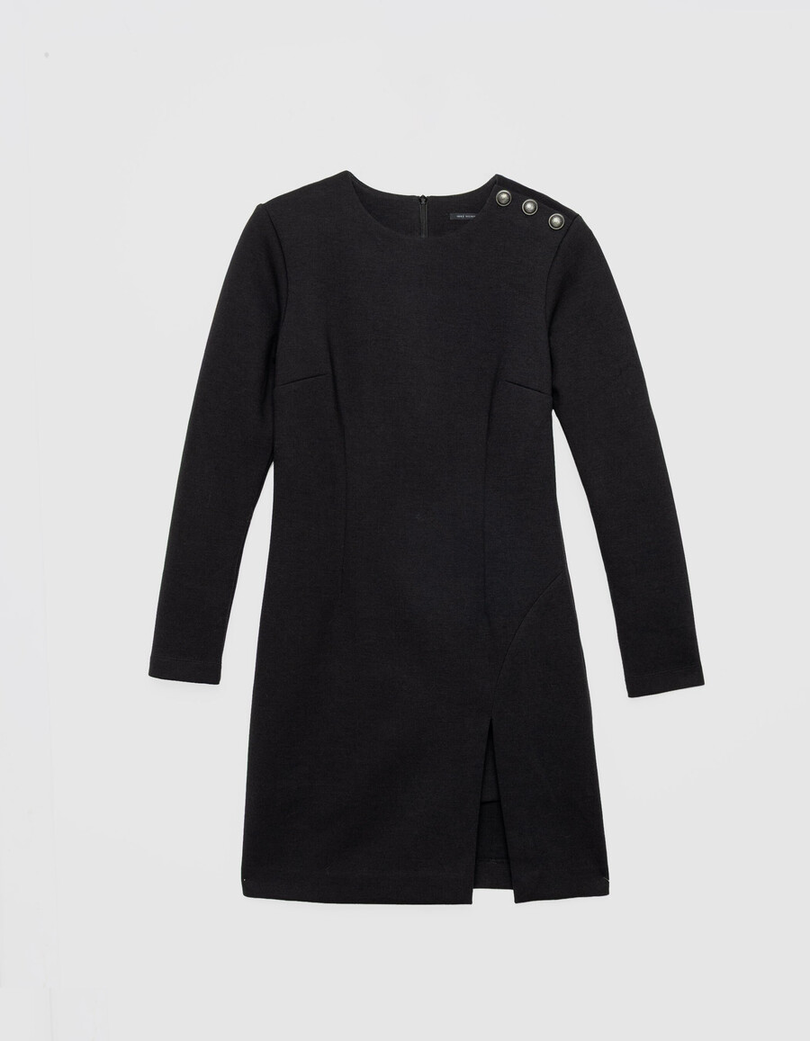 vestido de punto milano negro con abertura para mujer