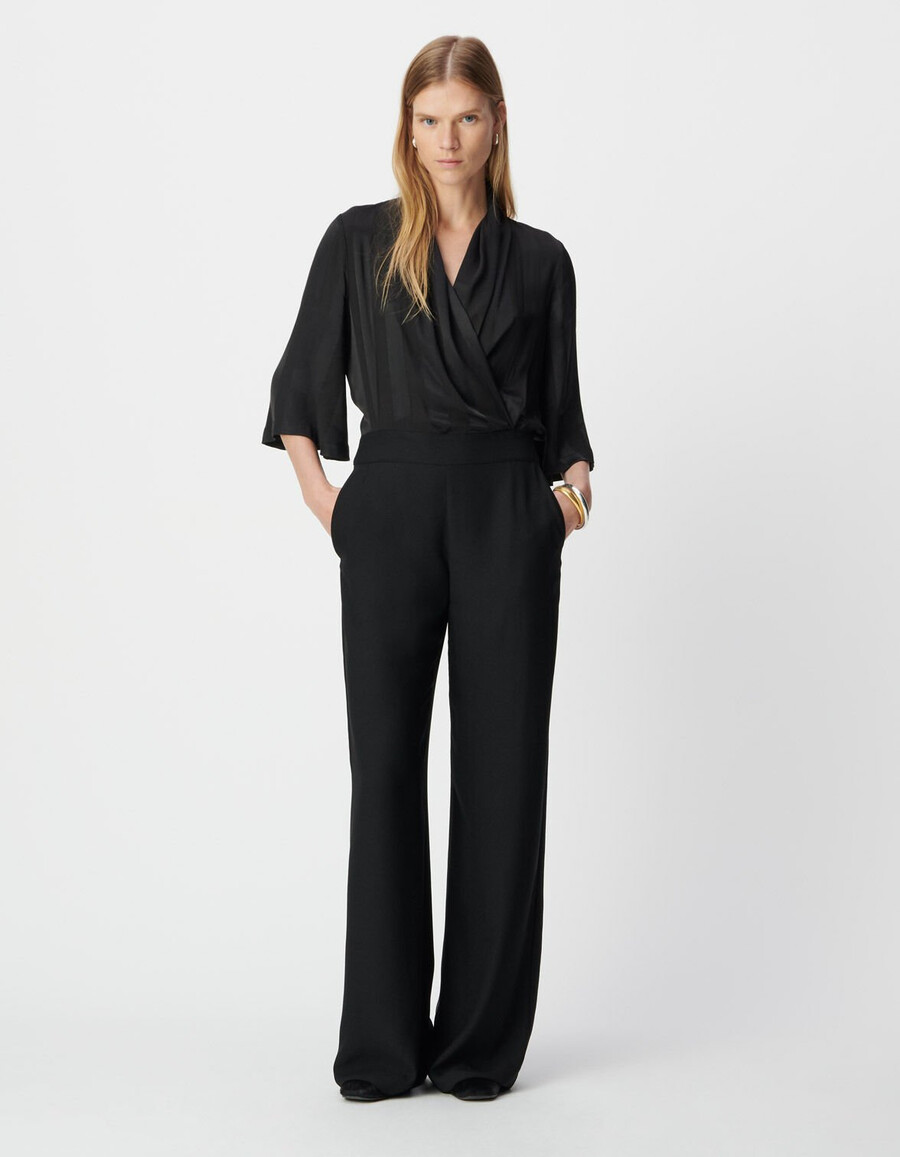 mono negro de tejido mixto con parte superior fluida para mujer