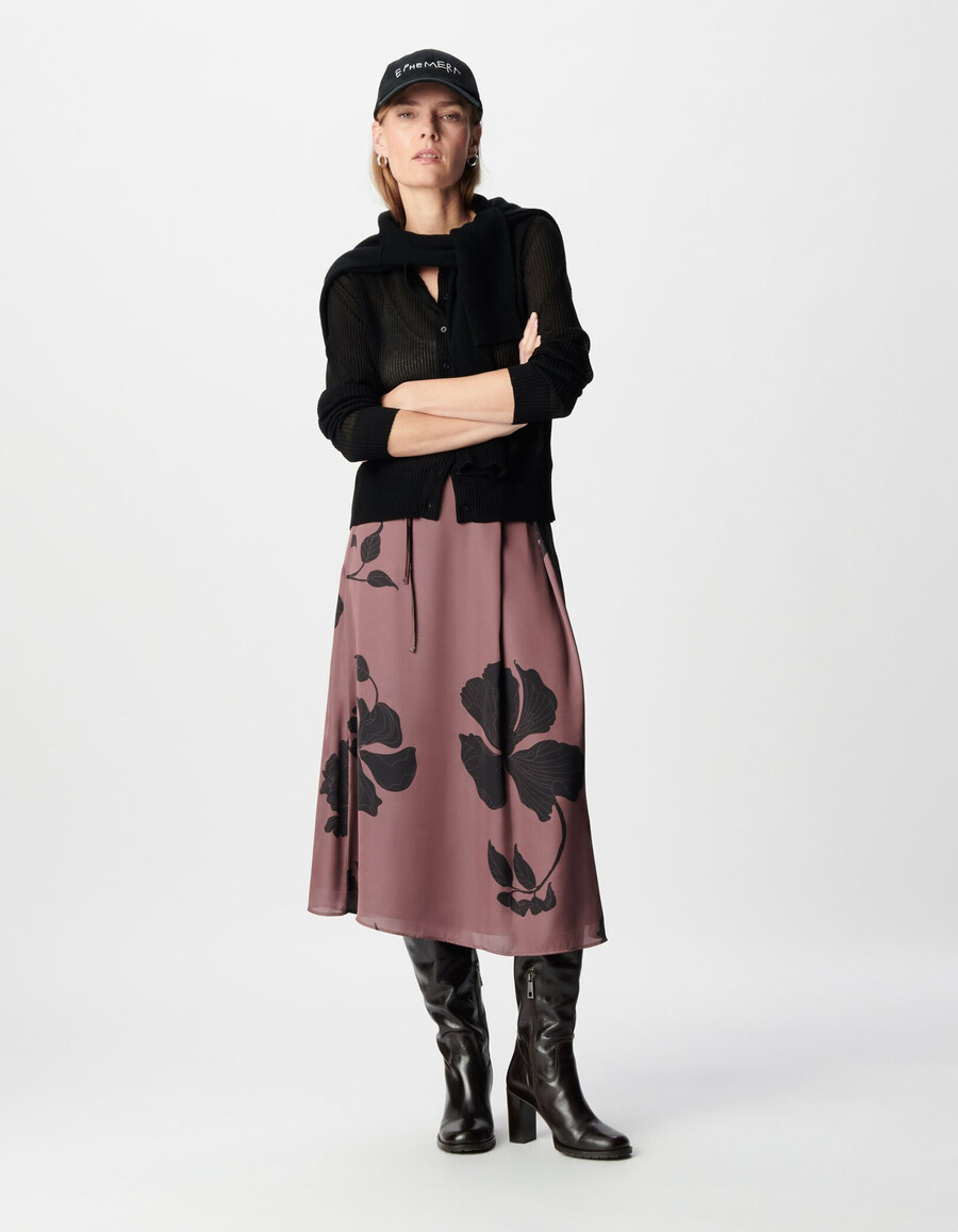 falda maxi midi con estampado floral burdeos para mujer
