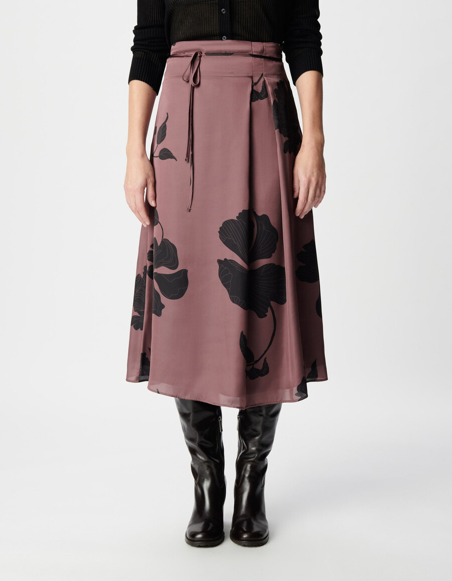 falda maxi midi con estampado floral burdeos para mujer