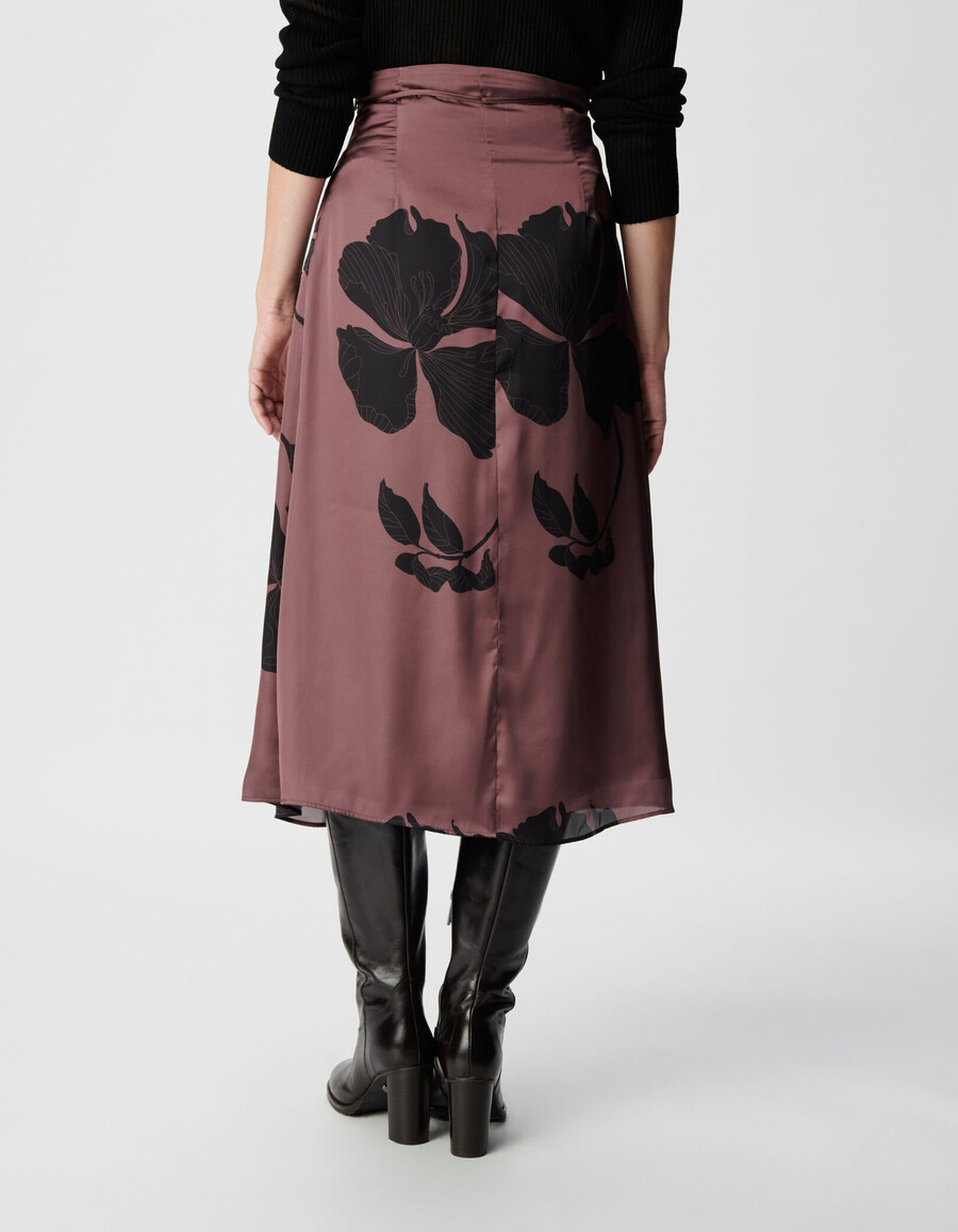 falda maxi midi con estampado floral burdeos para mujer