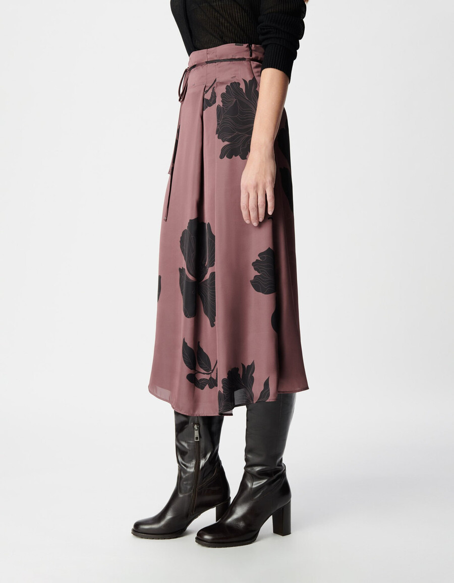falda maxi midi con estampado floral burdeos para mujer
