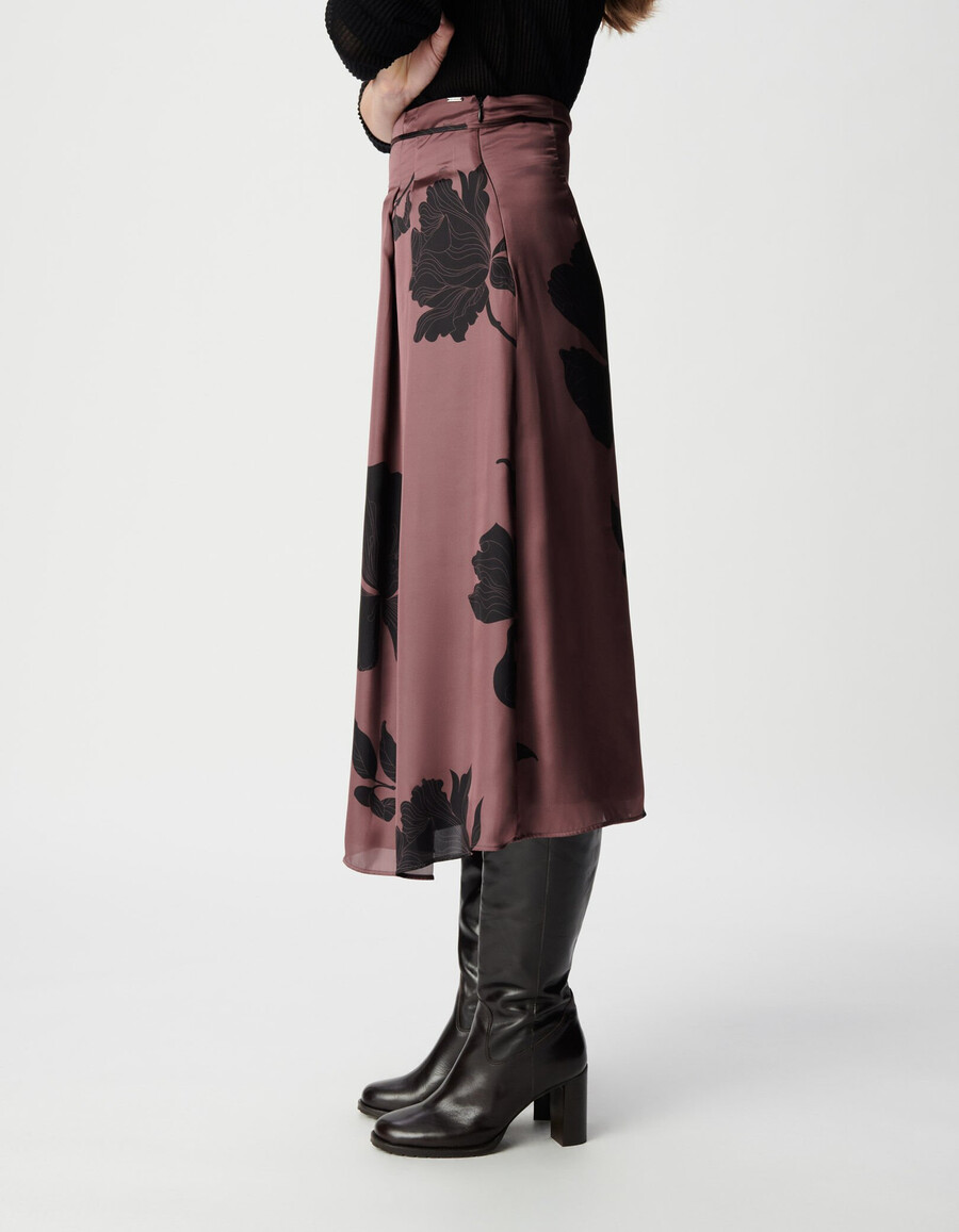 falda maxi midi con estampado floral burdeos para mujer