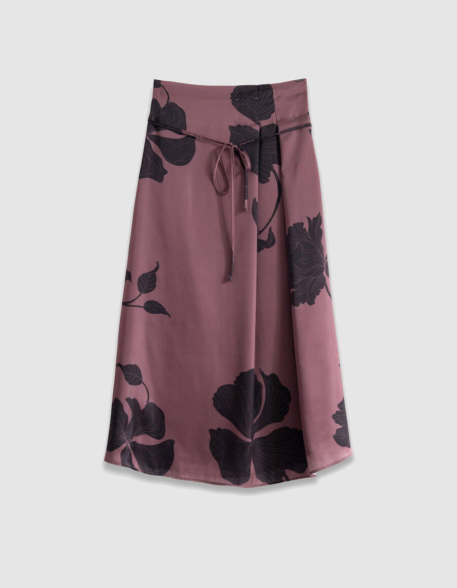 falda maxi midi con estampado floral burdeos para mujer