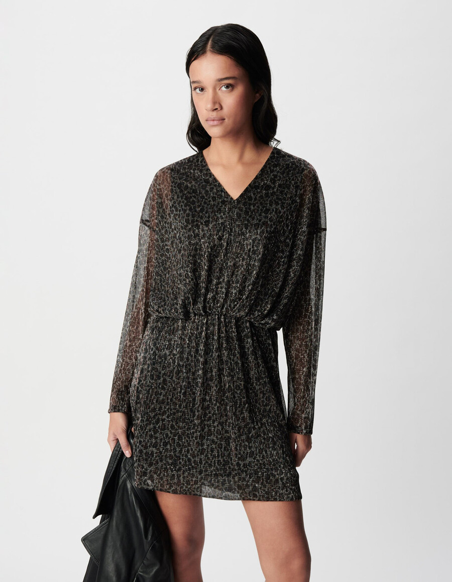vestido de punto de lúrex negro para mujer