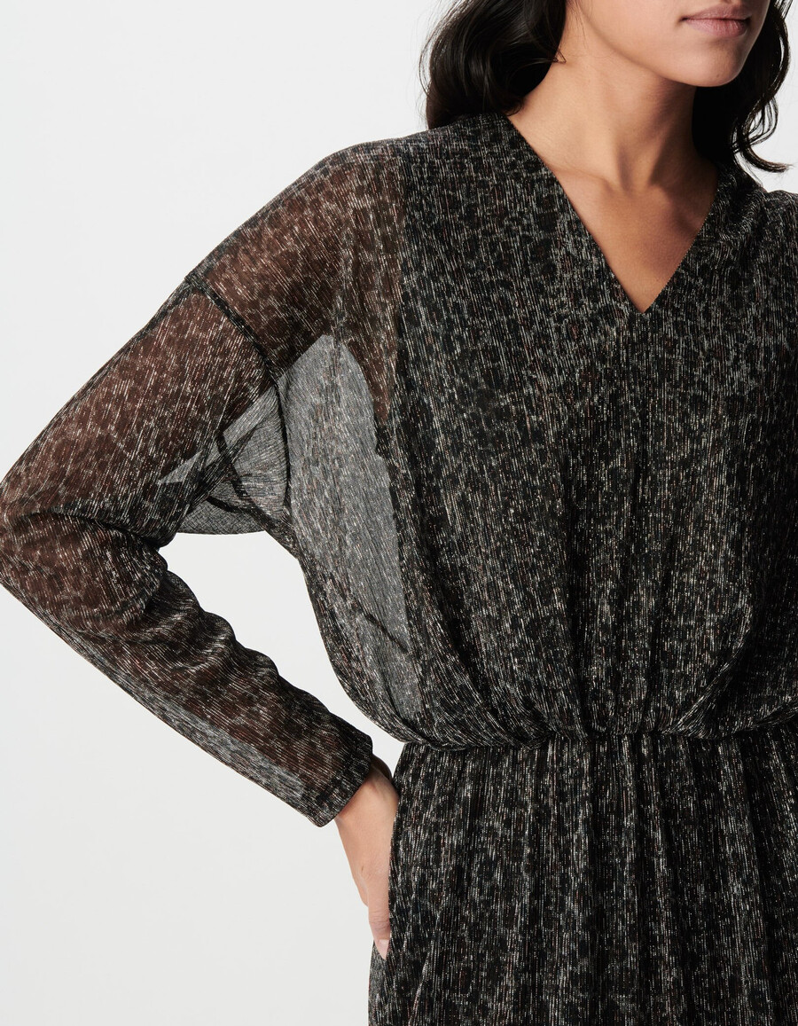vestido de punto de lúrex negro para mujer