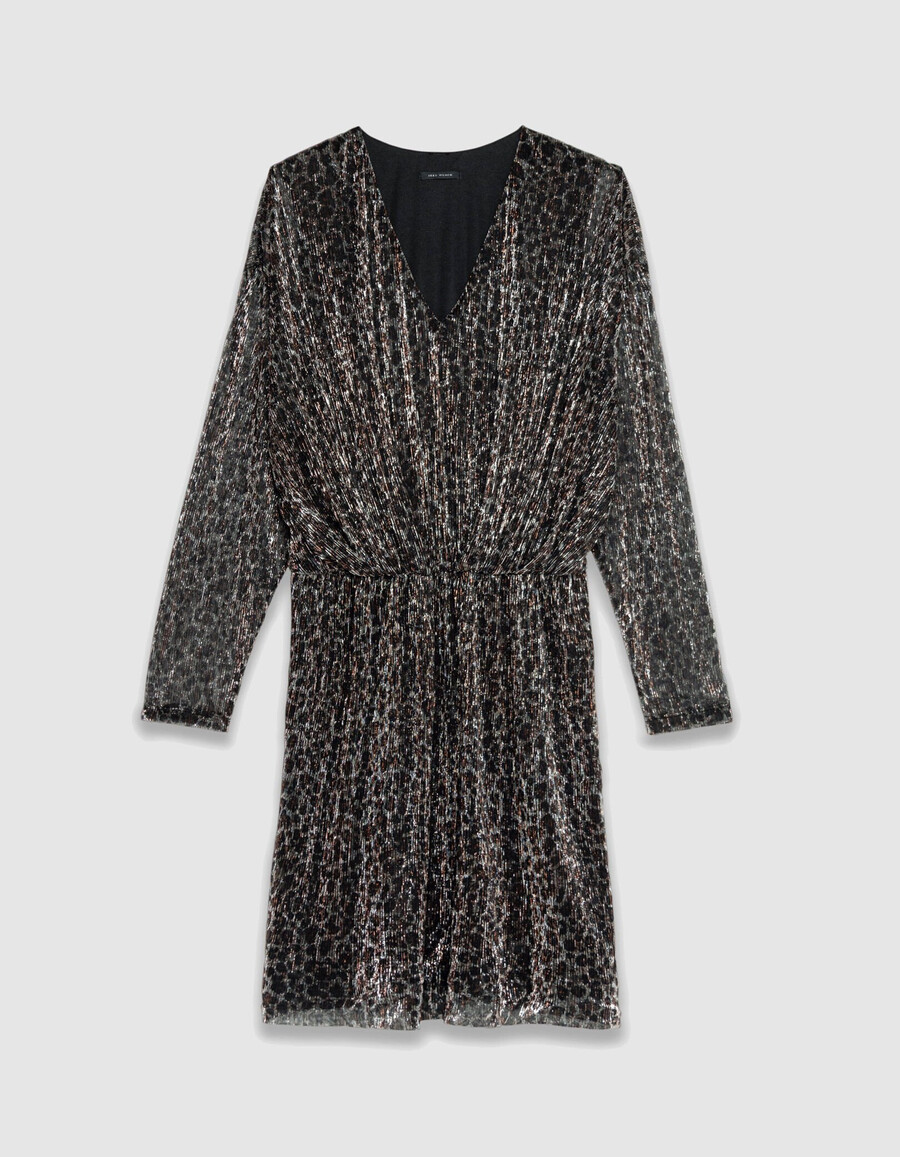 vestido de punto de lúrex negro para mujer