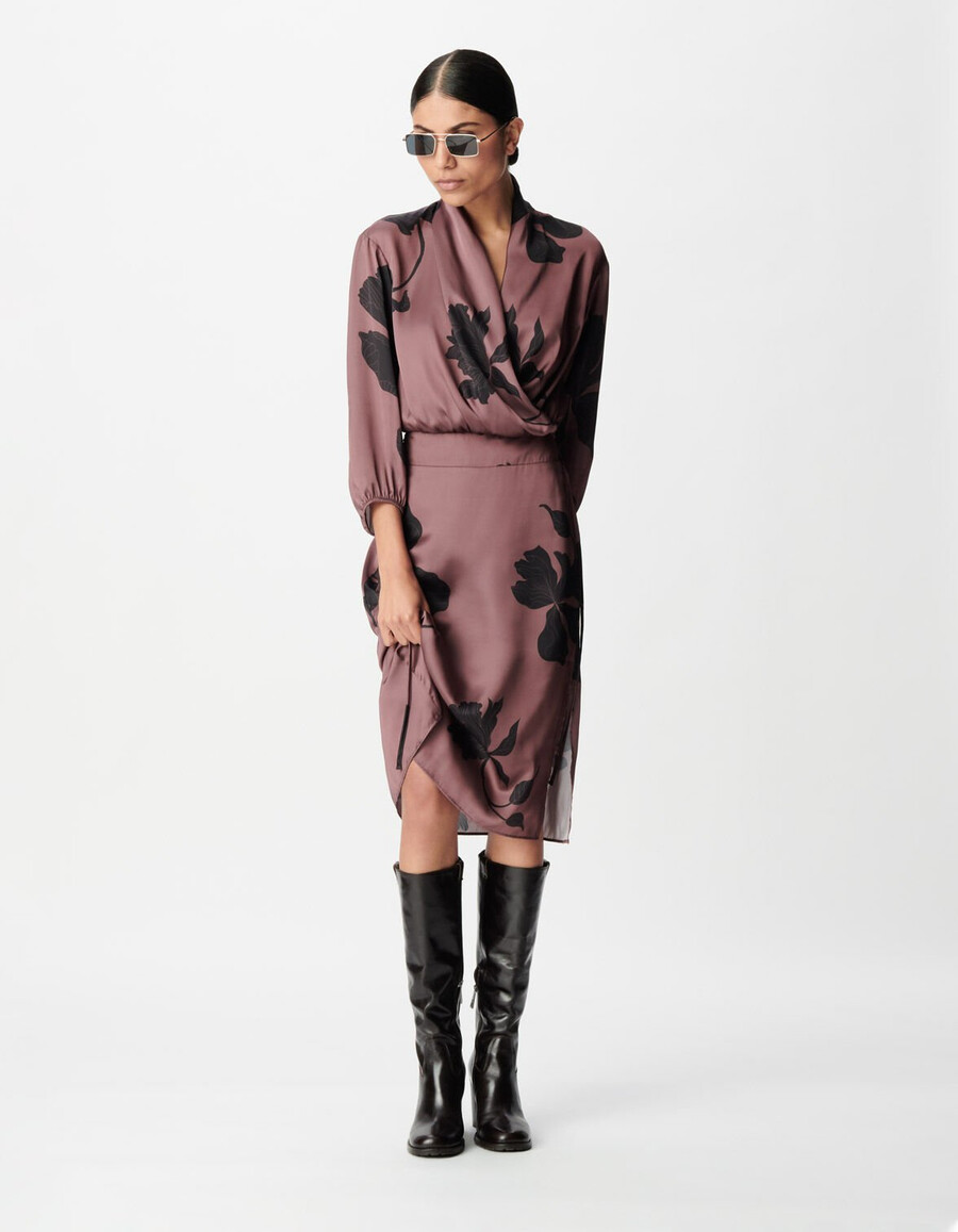 vestido maxi midi floral burdeos para mujer