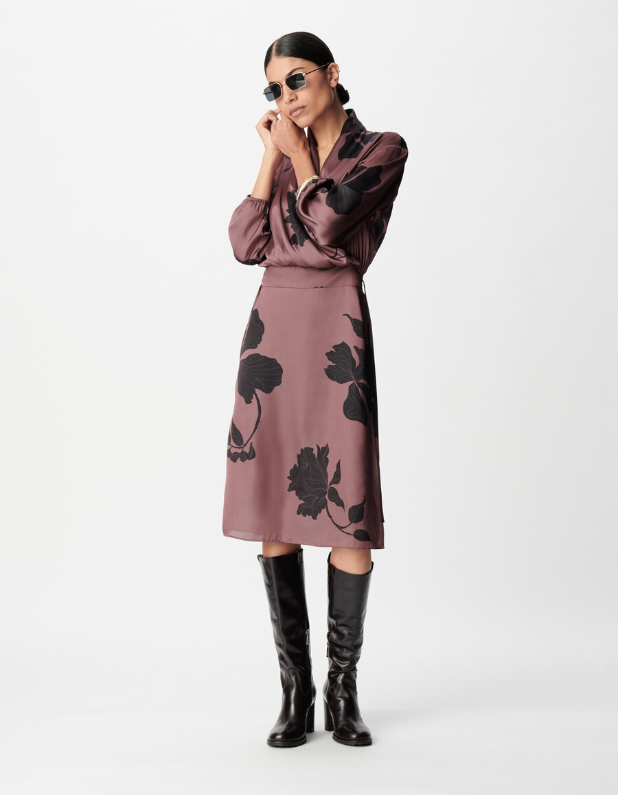 vestido maxi midi floral burdeos para mujer