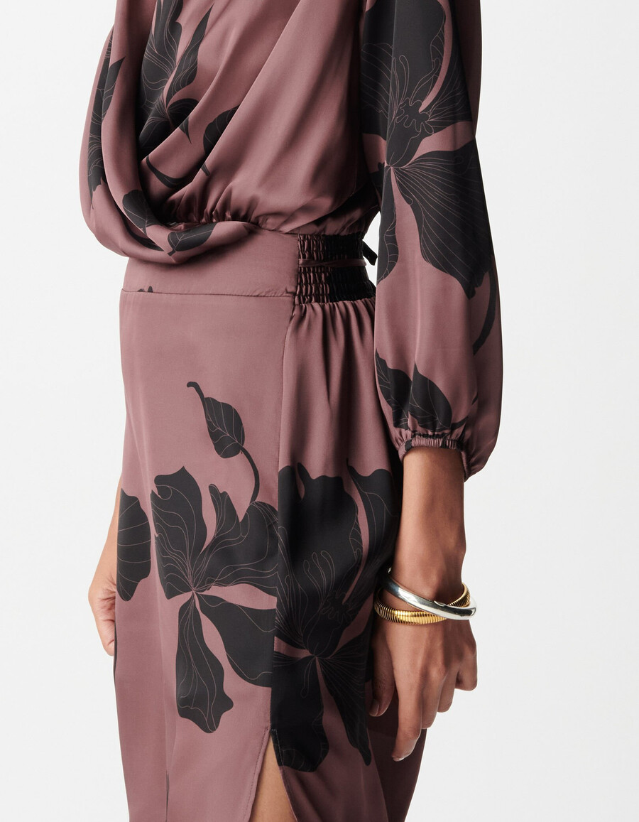 vestido maxi midi floral burdeos para mujer