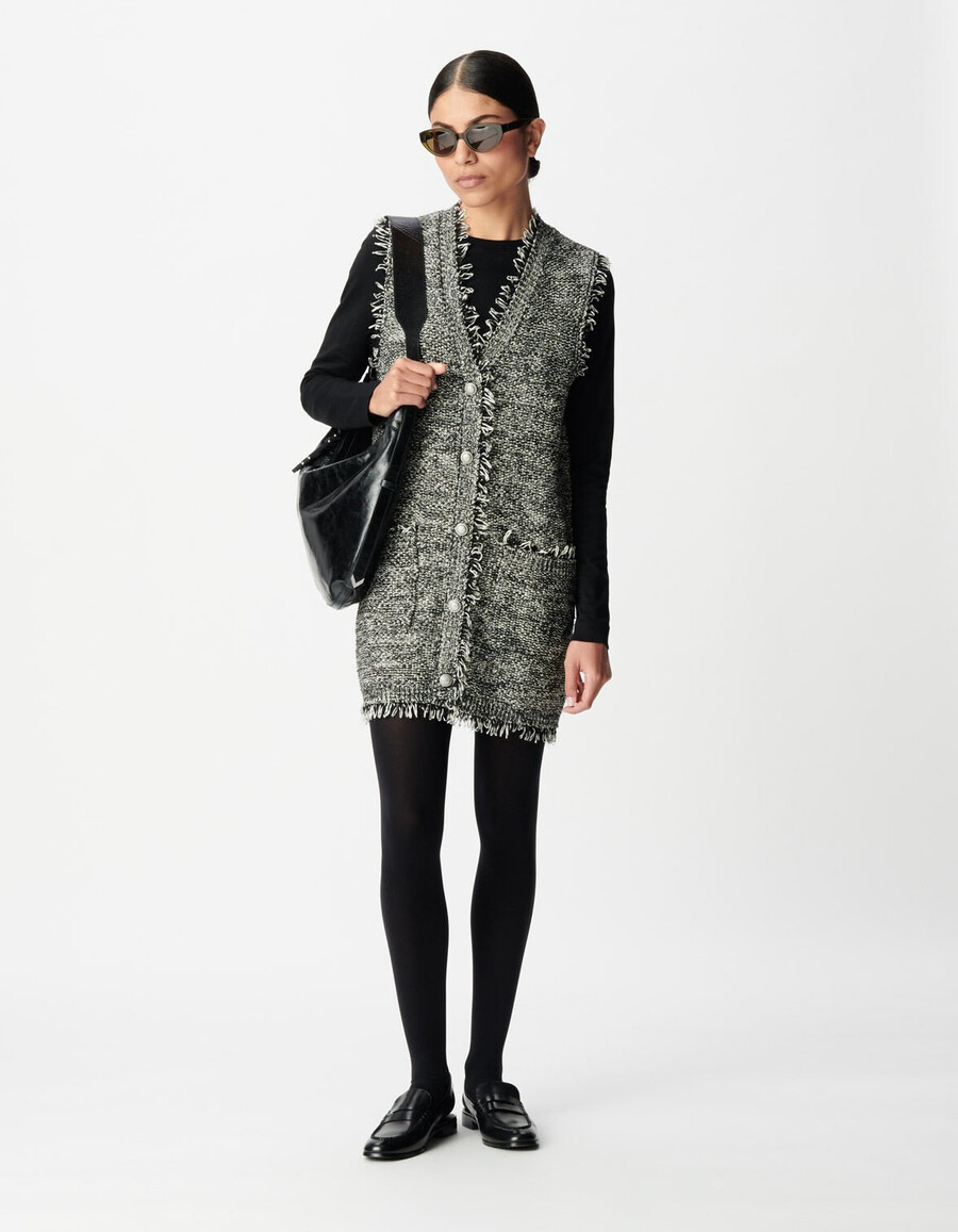 vestido de tweed sin mangas para mujer