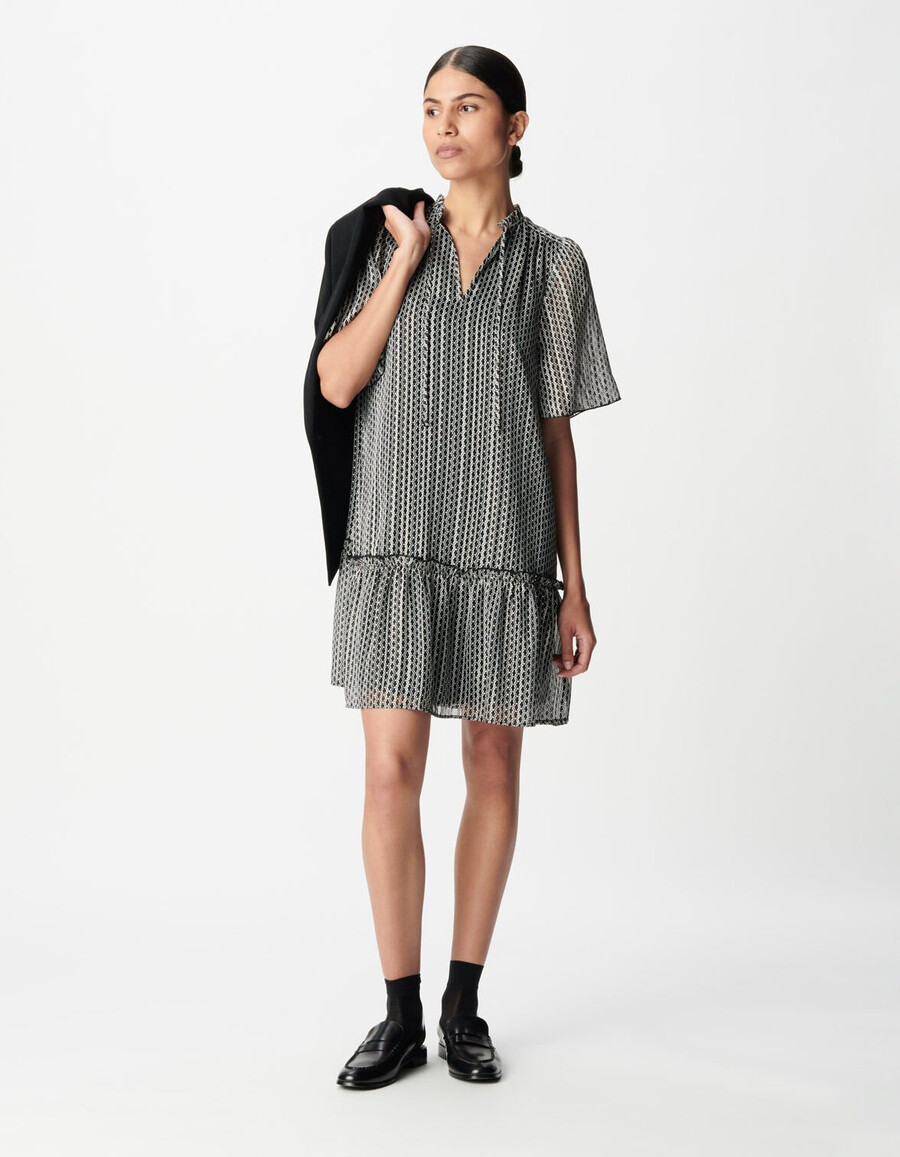 vestido negro con estampado gráfico bicolor para mujer