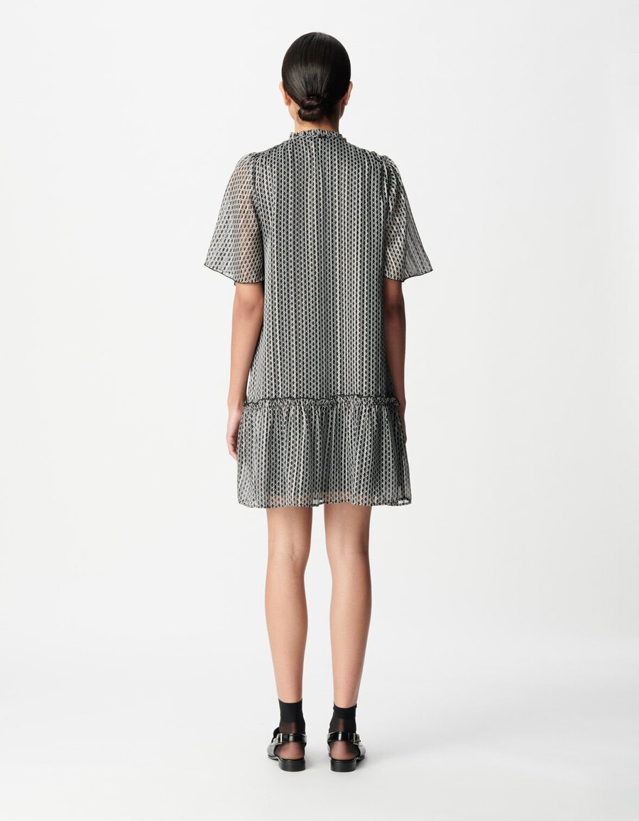 vestido negro con estampado gráfico bicolor para mujer