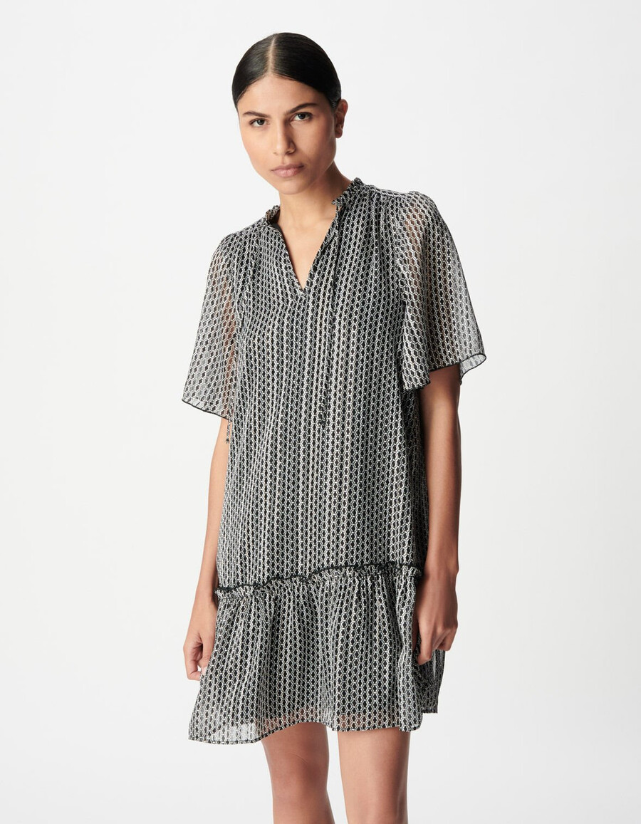 vestido negro con estampado gráfico bicolor para mujer