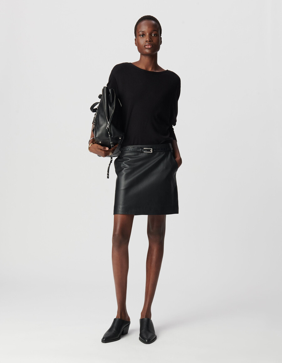 falda corta de cuero negra para mujer