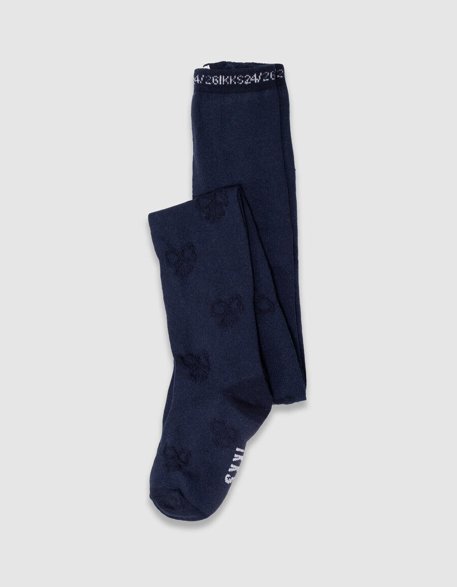 medias de punto jacquard azul marino para niña con motivo de lazo