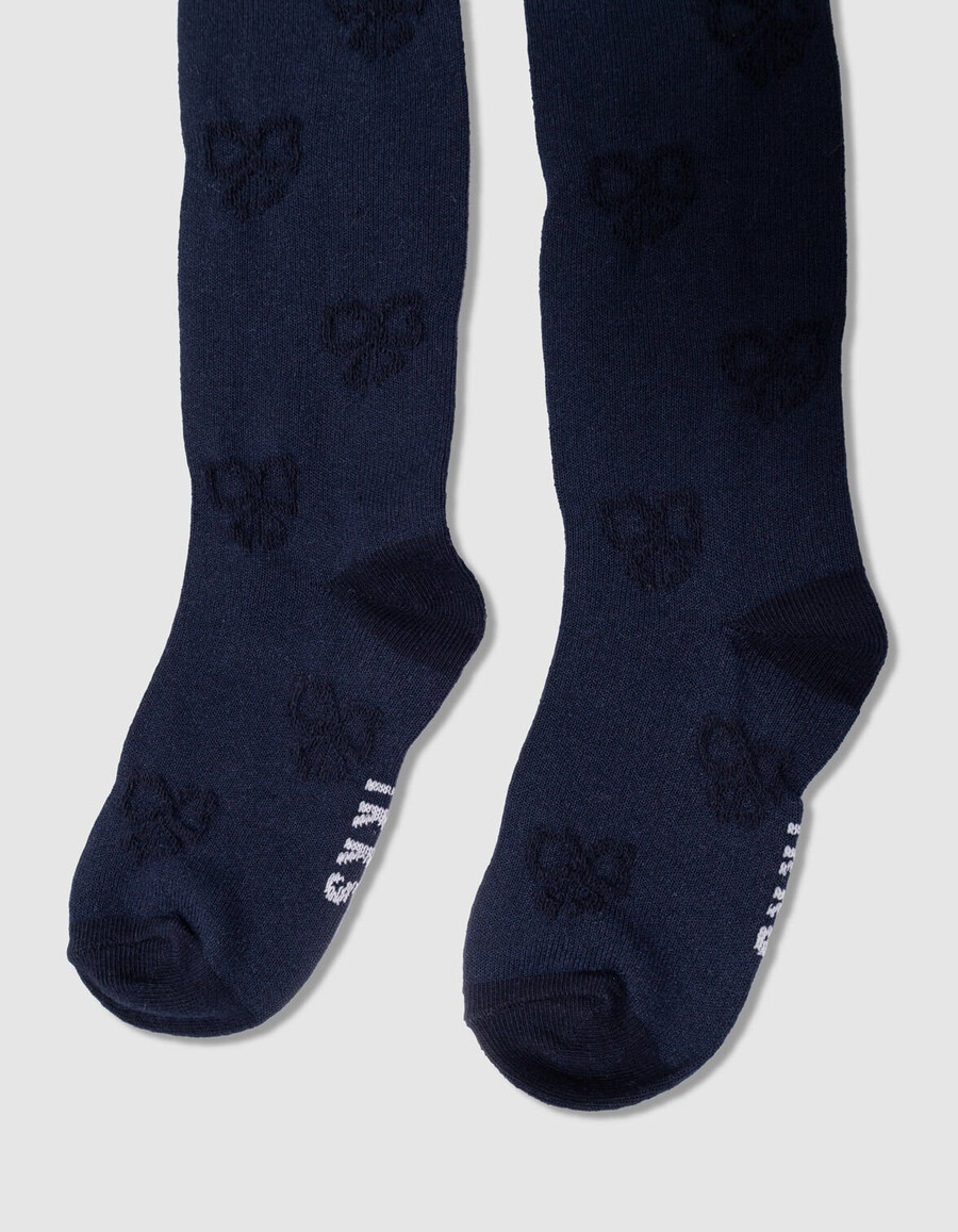 medias de punto jacquard azul marino para niña con motivo de lazo