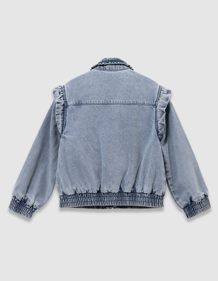 chaqueta vaquera azul para niña con mangas desmontables
