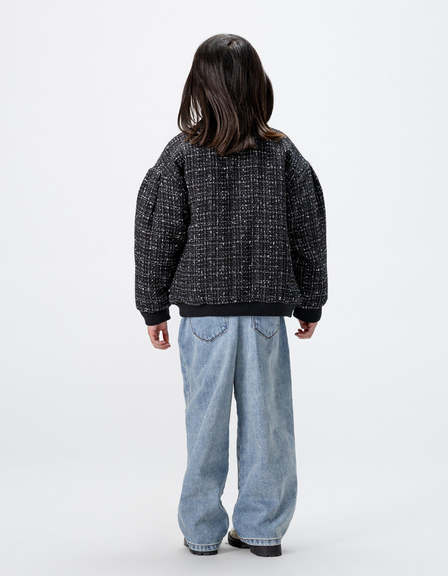 chaqueta negra de efecto tweed para niña