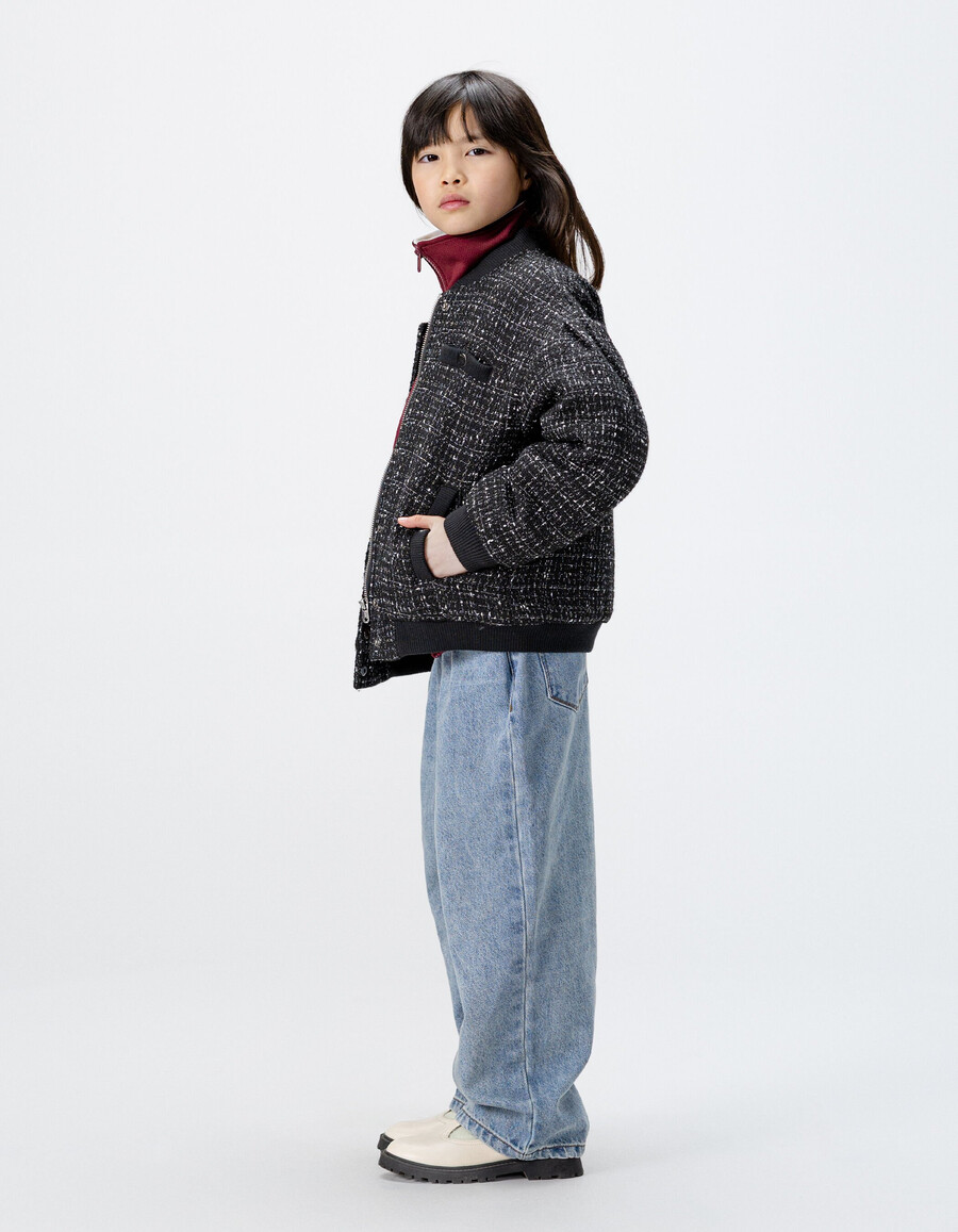 chaqueta negra de efecto tweed para niña