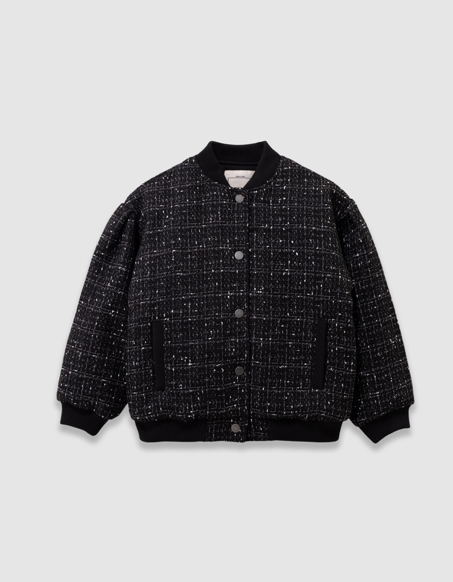 chaqueta negra de efecto tweed para niña