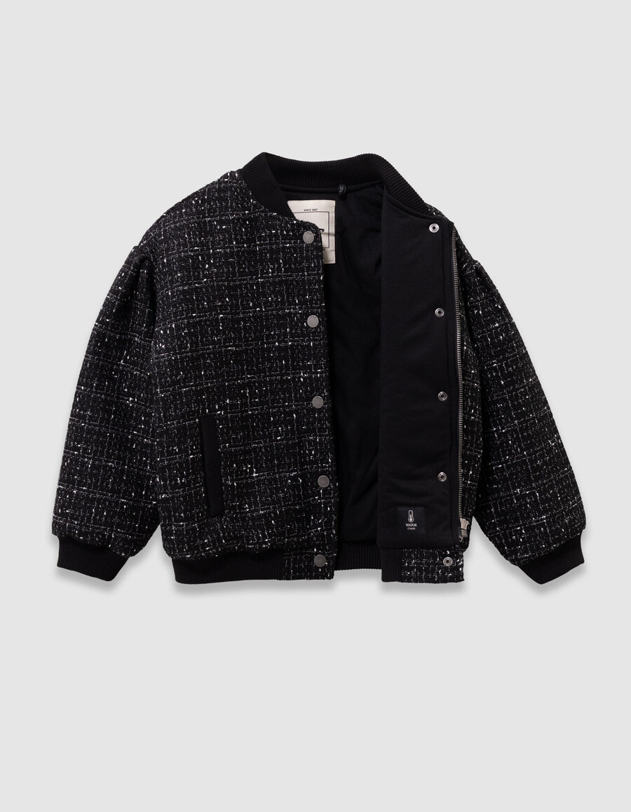 chaqueta negra de efecto tweed para niña