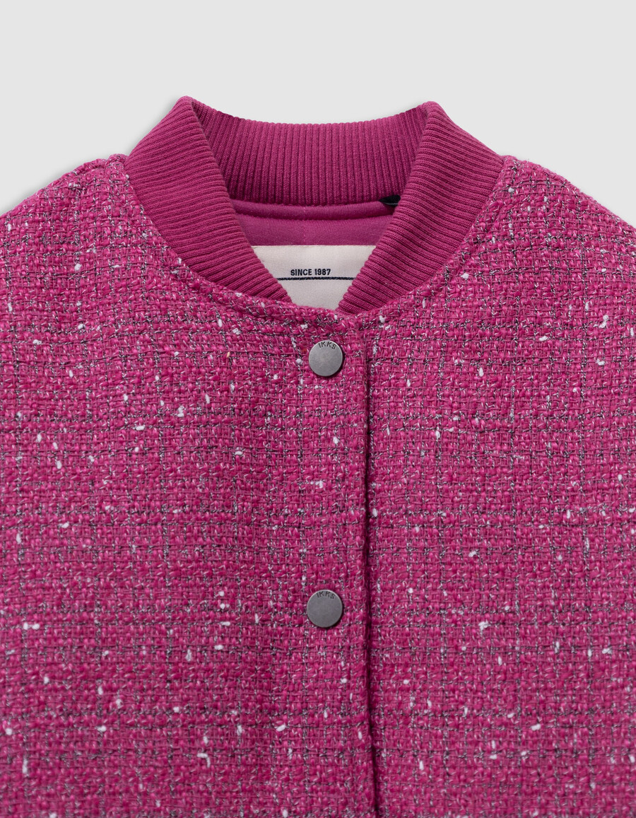 chaqueta rosa con efecto tweed para niña