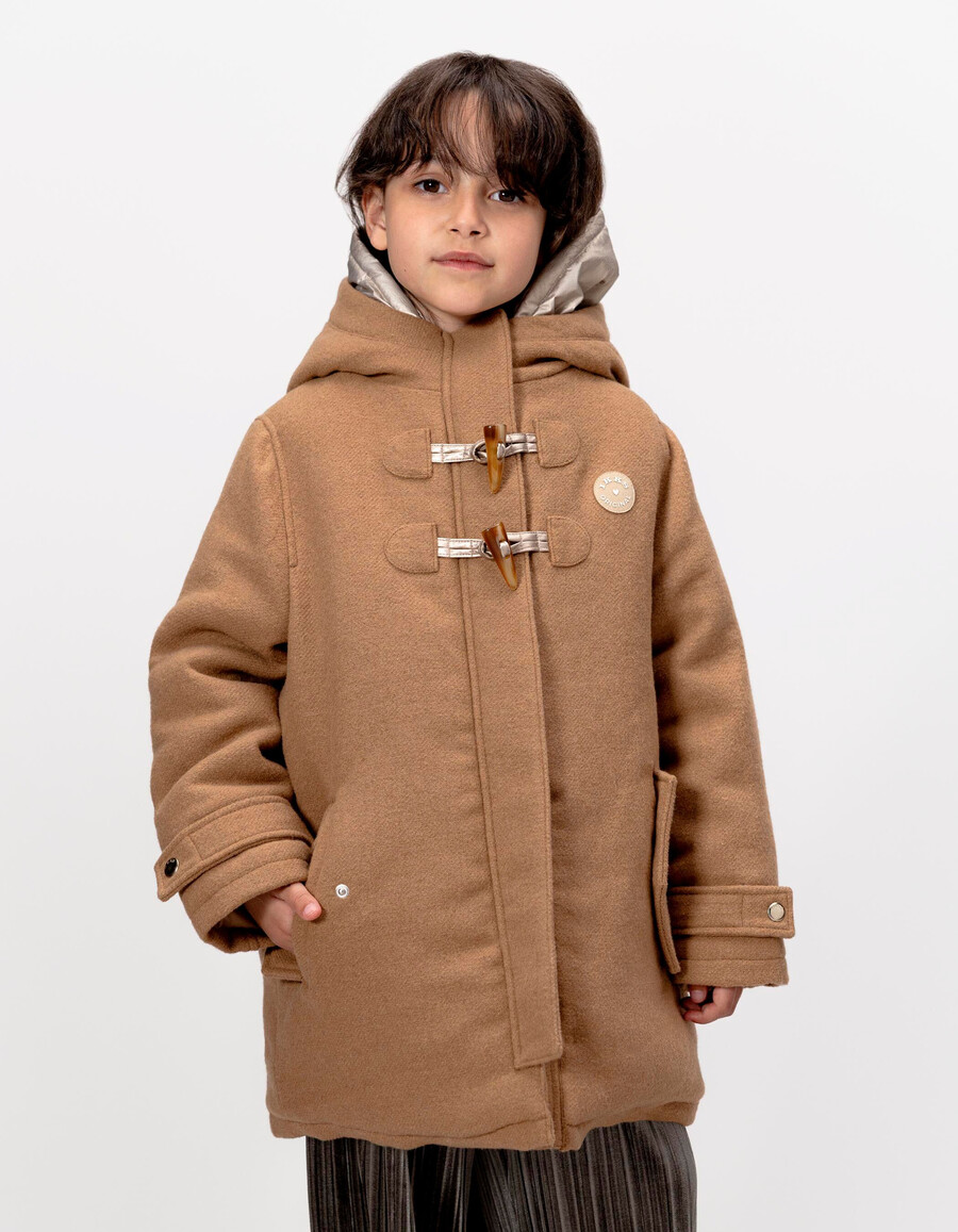 abrigo de cuadros camel para niña con capucha