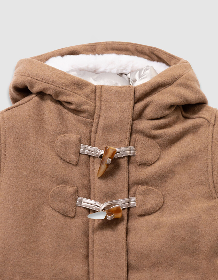 abrigo de cuadros camel para niña con capucha