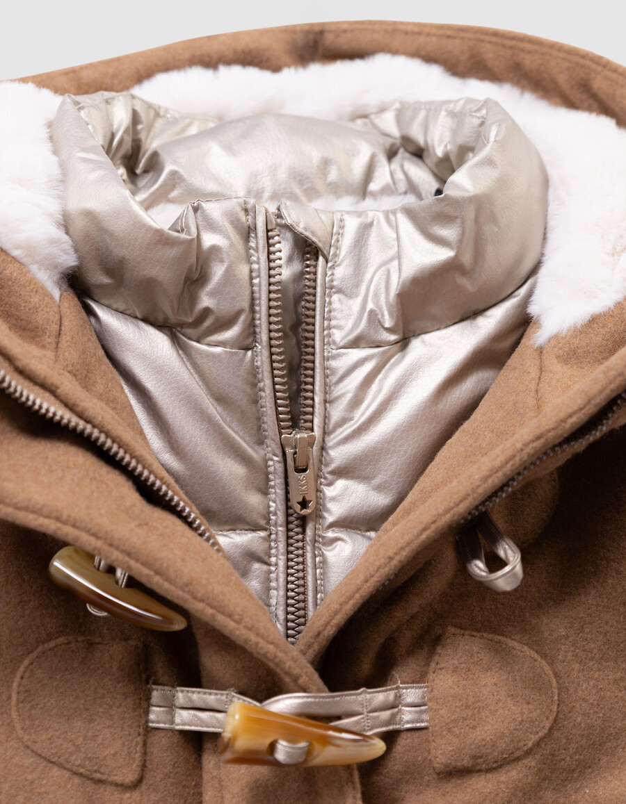 abrigo de cuadros camel para niña con capucha