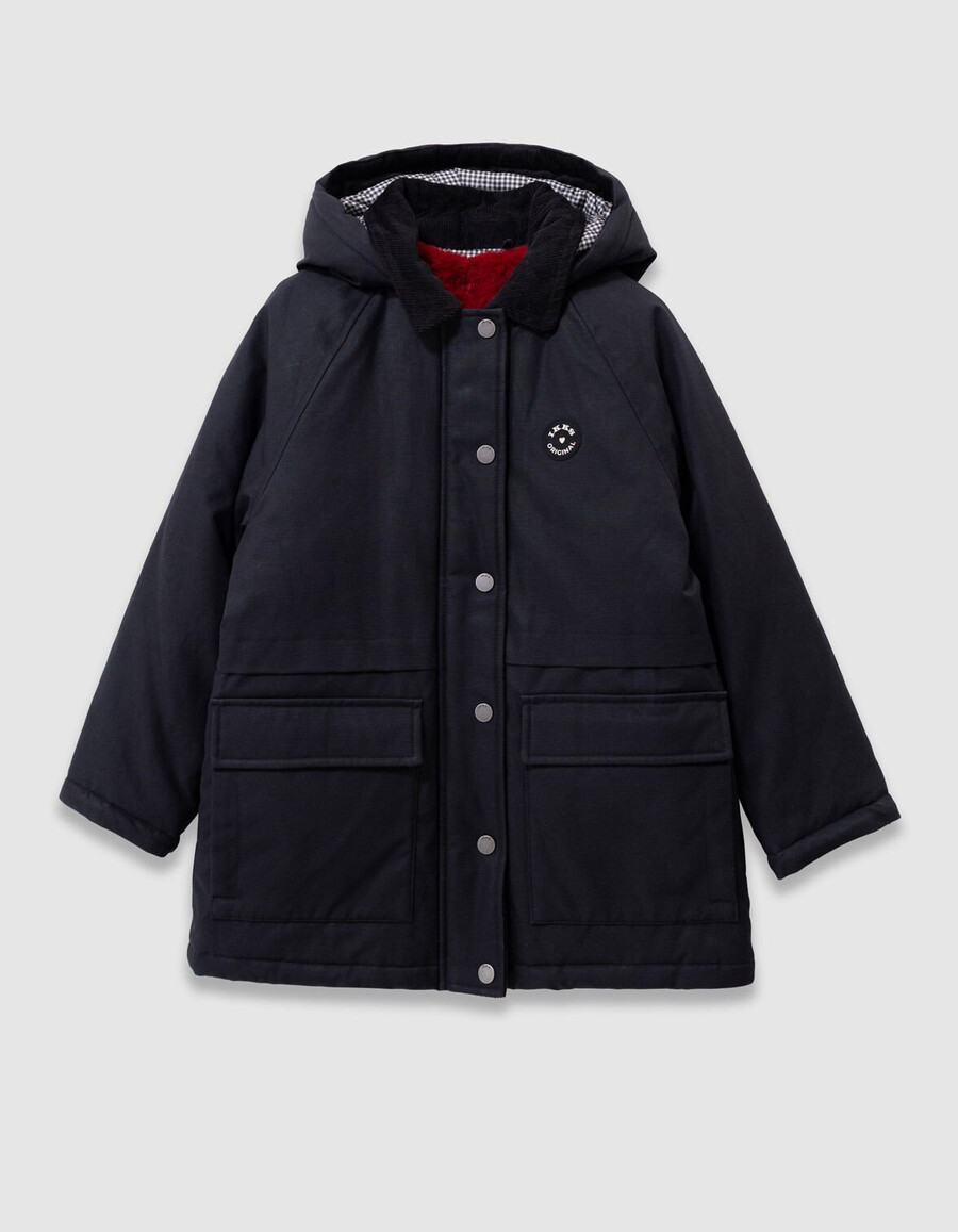 parka negra y chaleco rojo 2 en 1 para niña
