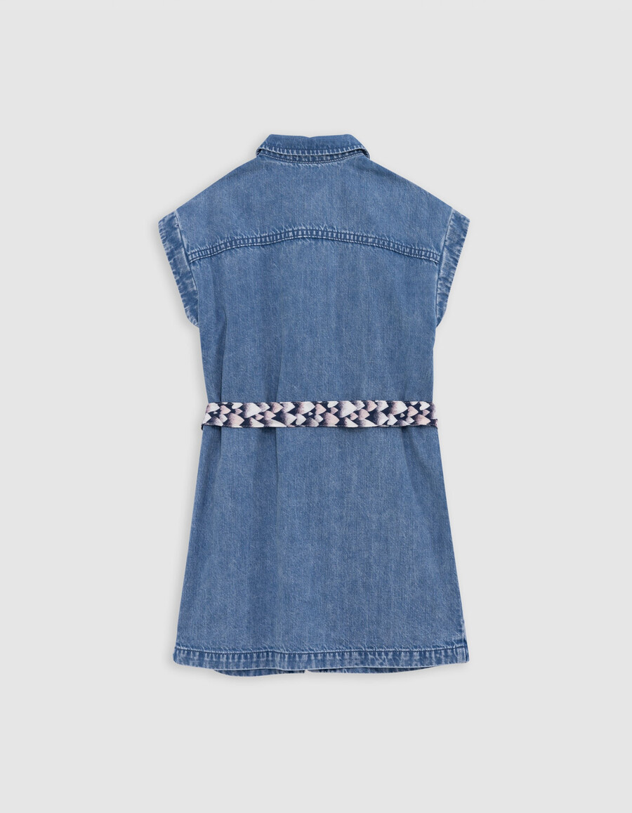 vestido vaquero azul con cinturón estampado para niña