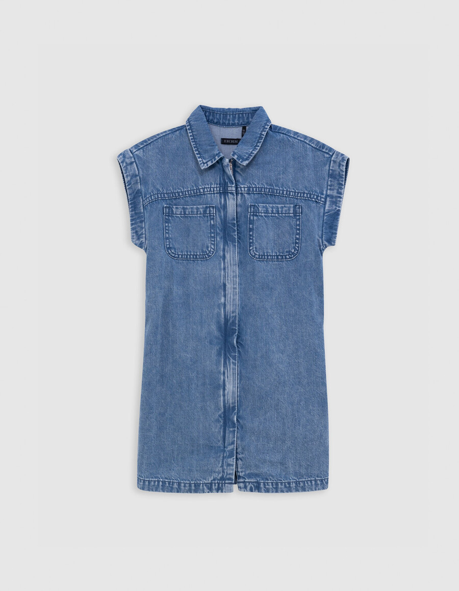 vestido vaquero azul con cinturón estampado para niña