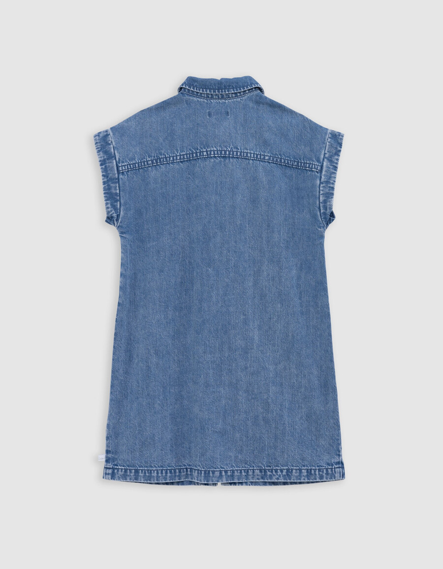 vestido vaquero azul con cinturón estampado para niña