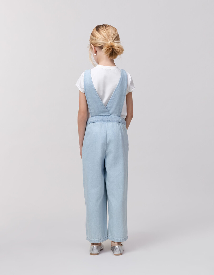 conjunto de overol y camiseta vaquera azul para niña