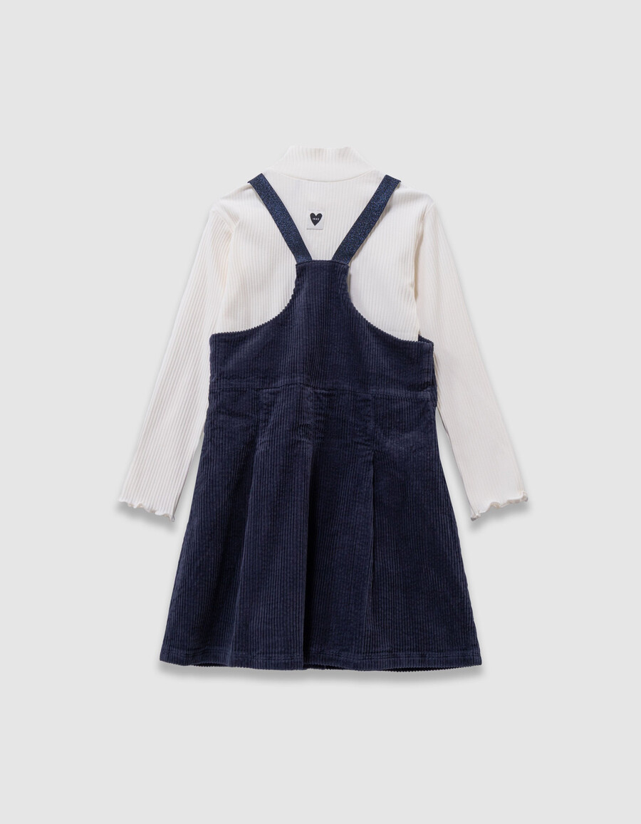 vestido de terciopelo azul marino y camiseta blanca 2 en 1 para niña